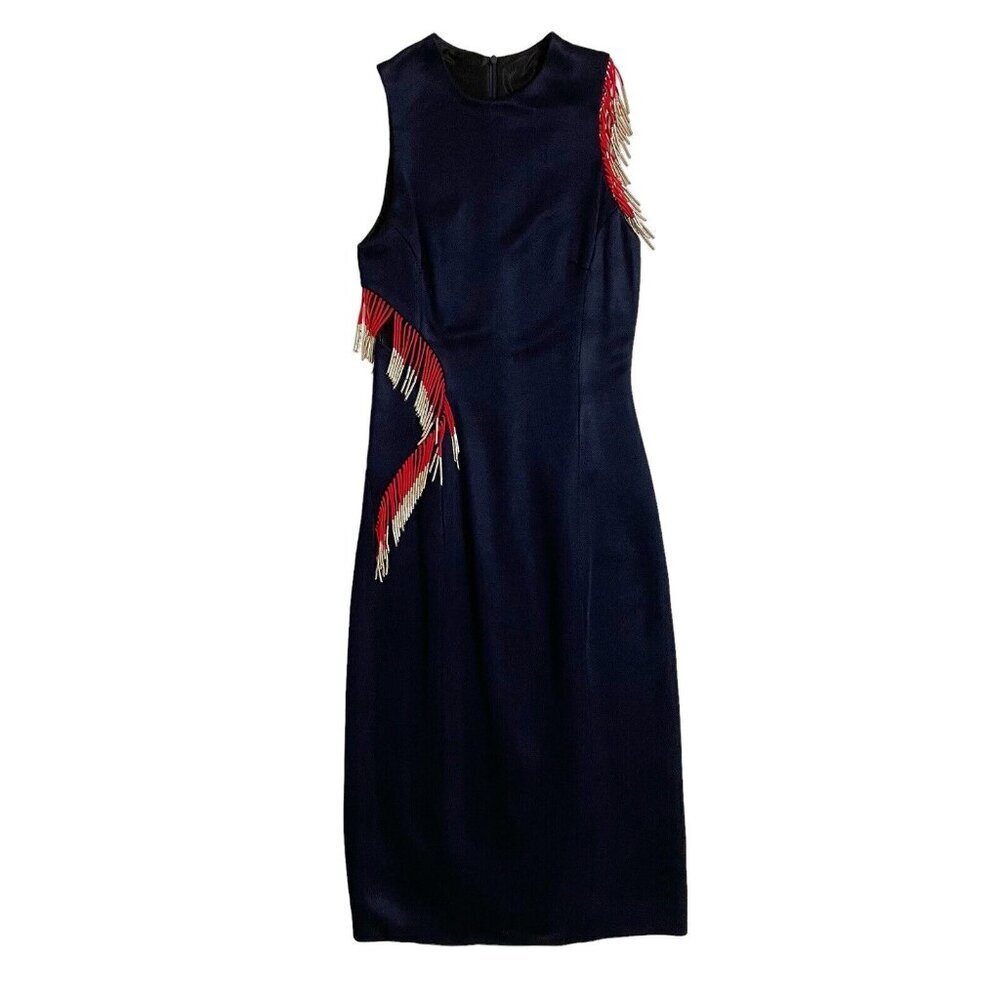 Galvan London Molten Beaded Fringe Body-con Dress Navy Knit SZ 8 New - Picture 7 of 15